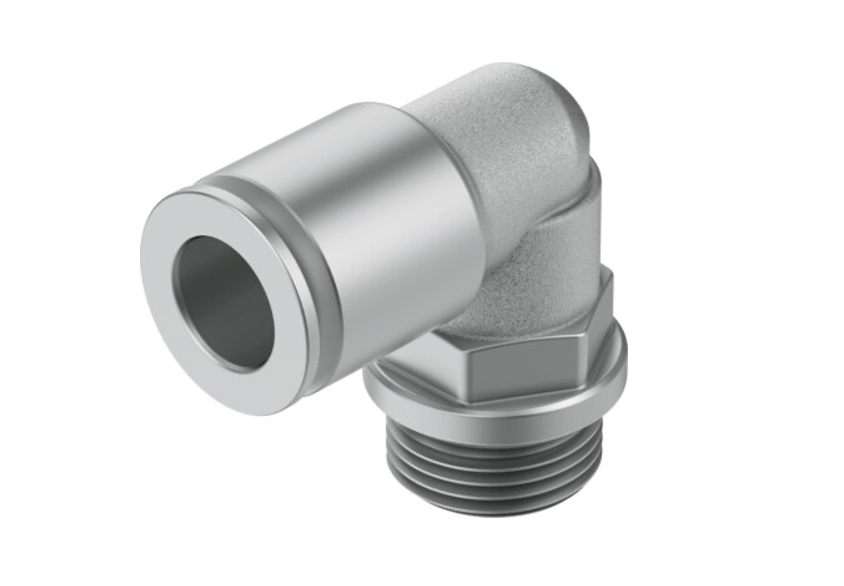 Push in 1/8"M - Ø8 mm - 90° - Messing Vernikkeld (prijs per stuk, verpakking 10 stuks)