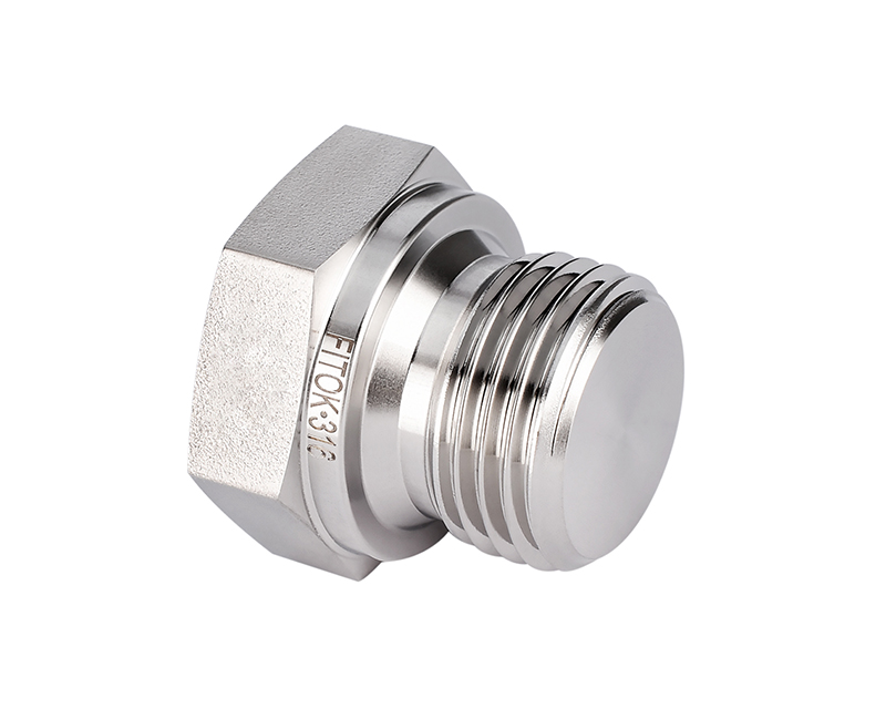 316 SS Pipe Fitting, 1/4" Male ISO Parallel Thread Plug, Hex Head Type