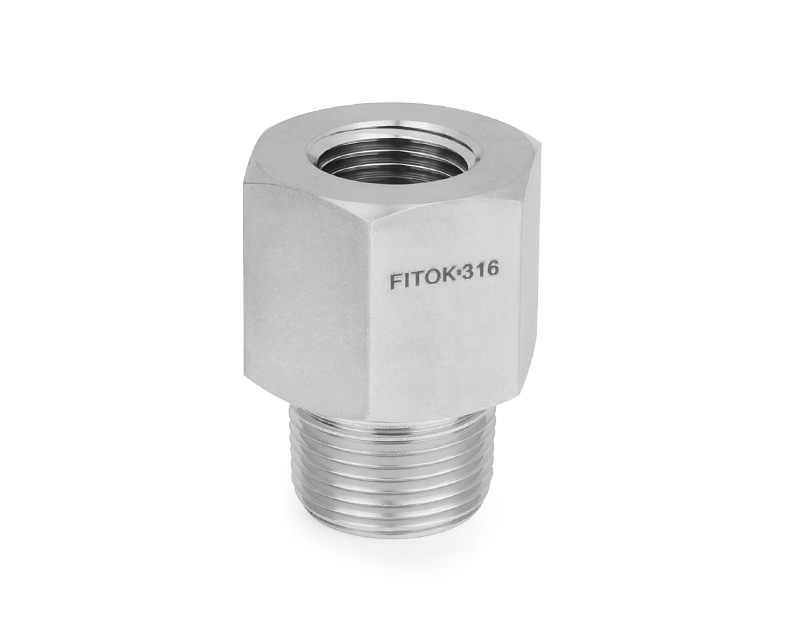 316 SS, FITOK PMH Series High Pressure Pipe Fitting, Adapter, 1/4 Female NPT × 1/4 Male NPT